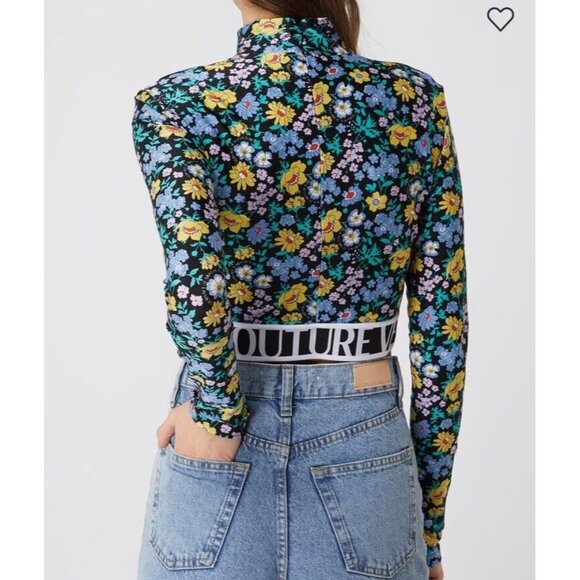 Versace Jeans Couture Long Sleeve Crop Top Hydrangea Blue Floral - Picture 2 of 7